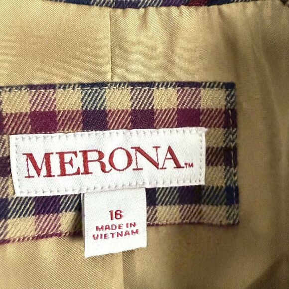 Merona Y2K Blazer Jacket Gingham Checked Multi Plaid Academia Preppy 16 - Picture 2 of 11